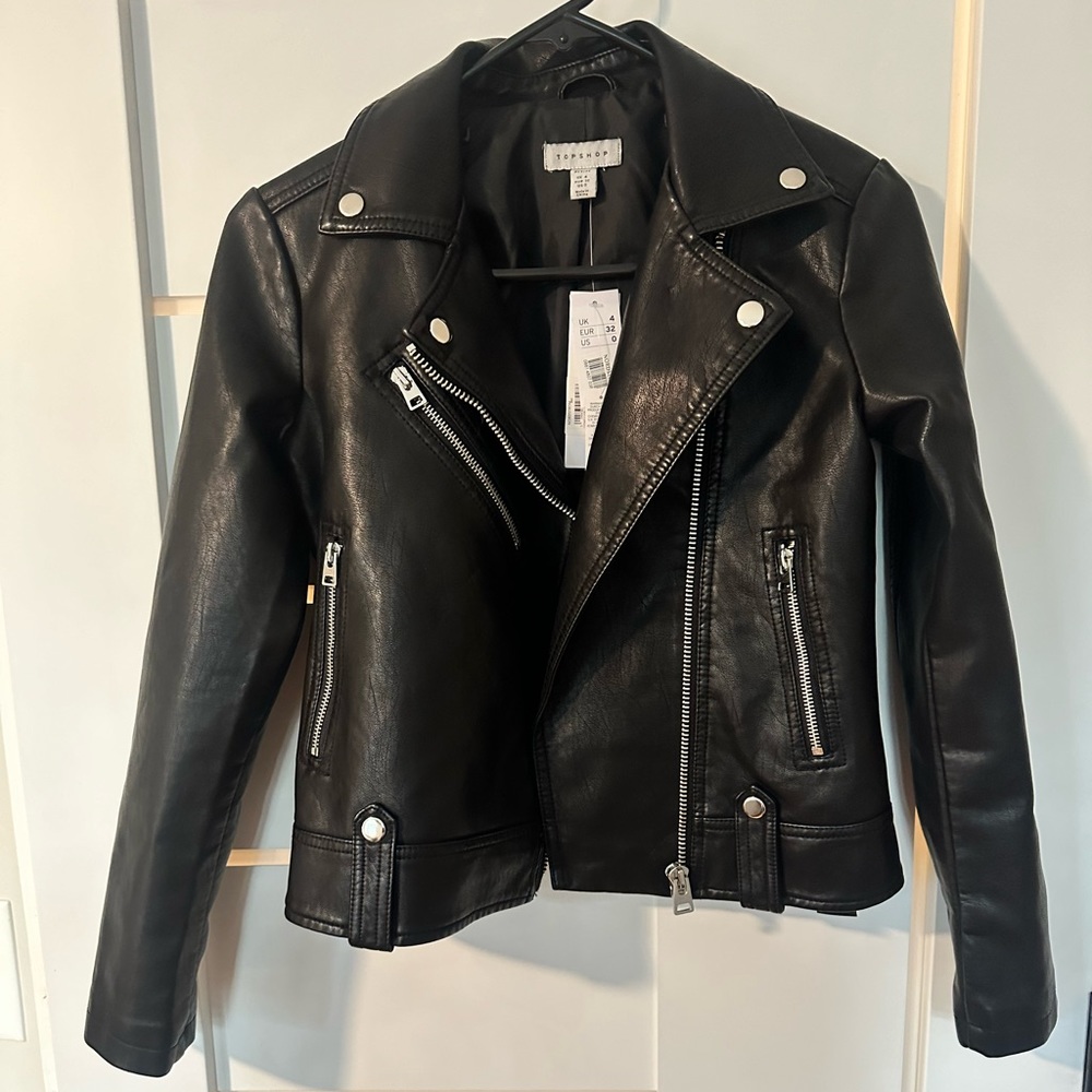 NEW TOP SHOP faux leather biker jacket size 0